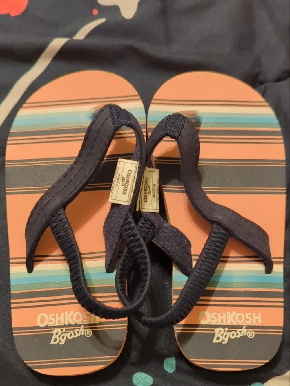 OshKosh Striped Coral & Teal Toddler Flip Flops